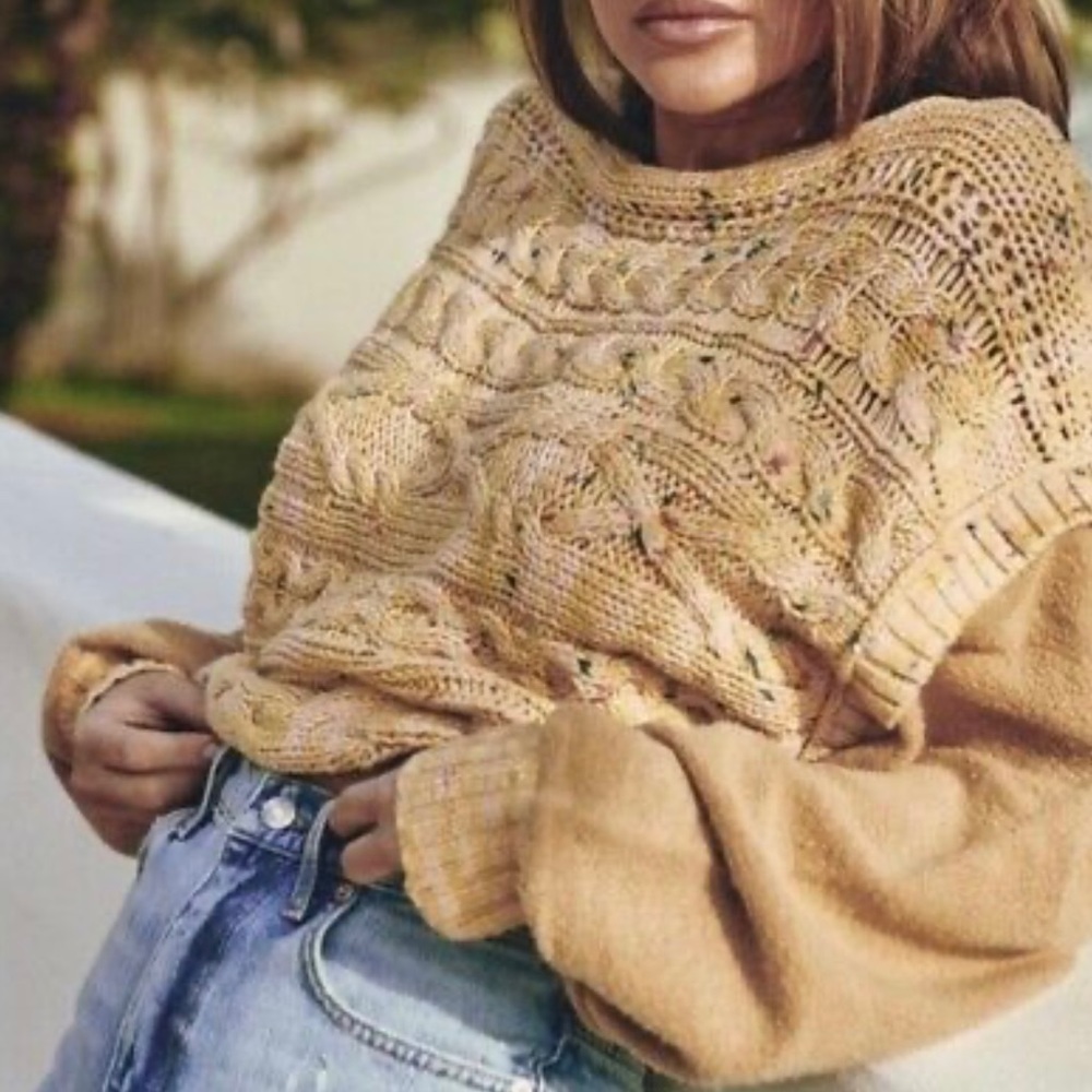 Free People Yellow Multicolored Speck Honey Cable Knit Pullover Sweater (SOLD) - Picture 2 of 7